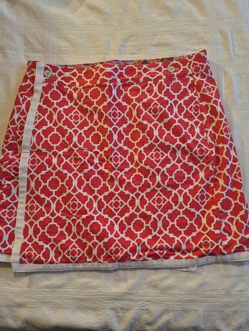 Peter Millar women's XL reversible skirt has pockets Red and white geometric